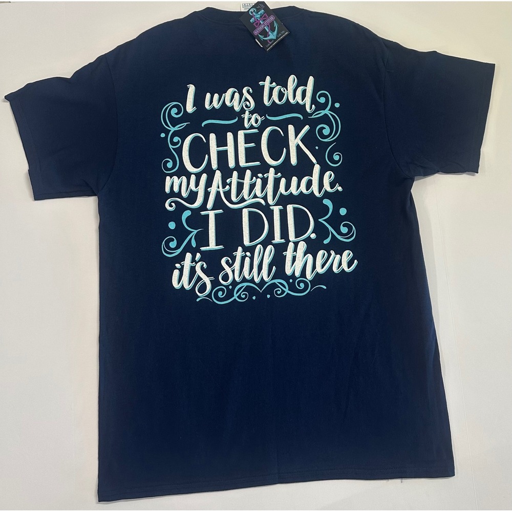 Southern Attitude Navy Blue Graphic T-Shirt Check My Attitude Women Large NWT